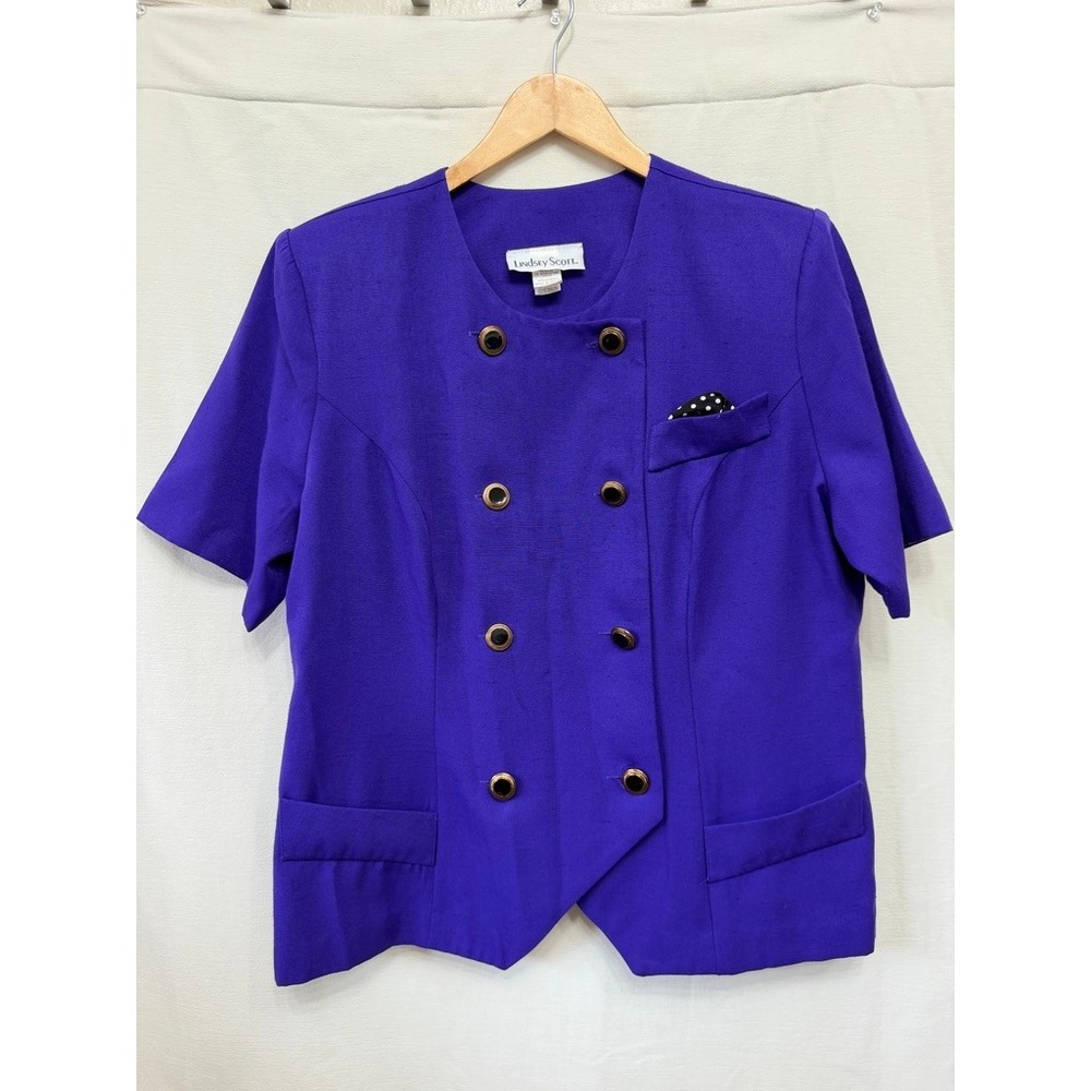 Lindsey Scott Vintage Double Breasted Short Sleeve Top Women 18 Purple 72-253-PA